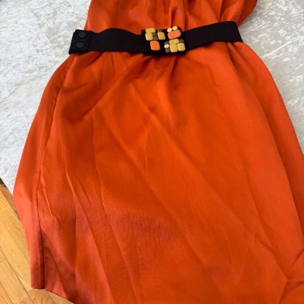 Sleeveless Silk Orange Party Mini Dress w/ Belt and Pockets BCBGMaxAzria XXS - Picture 5 of 8